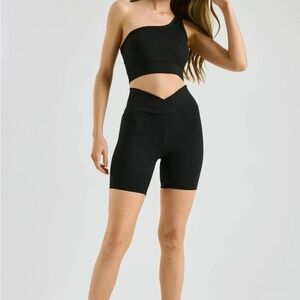 Year of Ours Black Ribbed V-Waist Bike Shorts